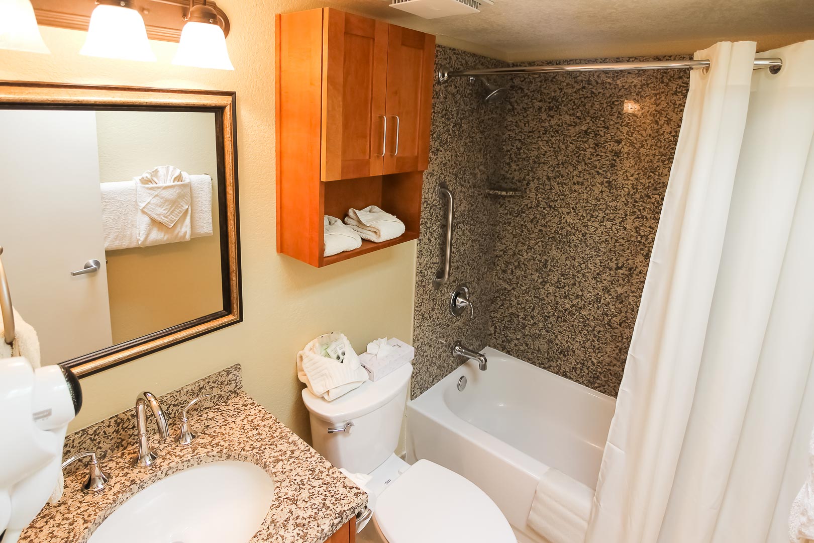 A clean bathroom at VRI's Desert Vacation Villas in Palm Springs California.